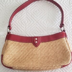 Vintage Franco Sarto straw woven purse with red leather trim